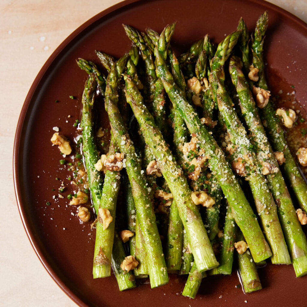 Roasted asparagus with brown butter, miso, walnuts & parmesan *Rotating chef special
